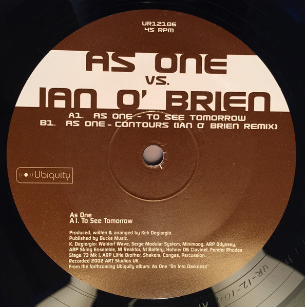 As One Vs. Ian O' Brien – To See Tomorrow / Contours