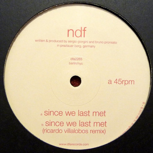 Ndf ‎– Since We Last Met (Ricardo Villalobos Remix)
