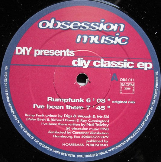 Various ‎– Obsession Music Presents Diy Classic EP